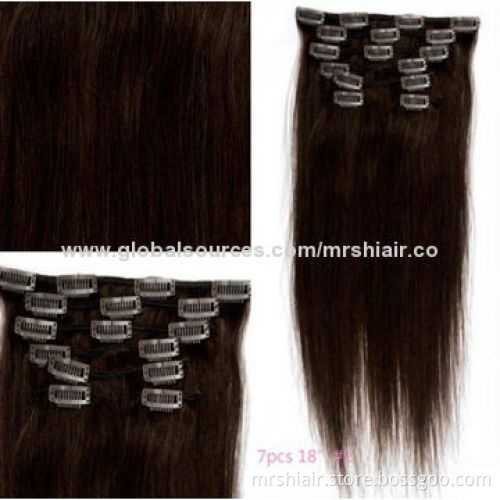 16-Inch Straight Dark Color 100% Peruvian Remy Hair Clip in Extensions